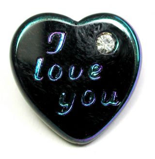 Vintage Glass Button Heart Shape W " I Love You " & Paste 11/16 "