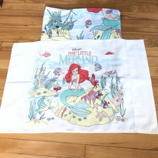 Vintage The Little Mermaid Twin Flat Sheet Pillow Case Disney Craft Fabric Sheet