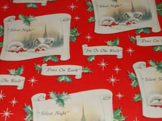 Vtg Christmas Wrapping Paper Gift Wrap Mcm 1950 Silent Night Church Snow Nos Red