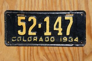 1934 Custer County Colorado License Plate 52 - 147