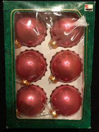 Vintage Christmas Pink Glass Ball Ornaments Krebs Box Of Six Victorian Made Usa