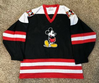 Rare Vintage Mickey Mouse 1 Genus Black Sewn Hockey Jersey Men 