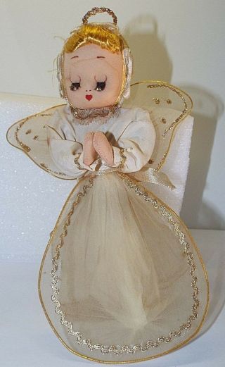 Vintage Angel Christmas Tree Topper Made In Japan W/ Sticker Praying 9 "