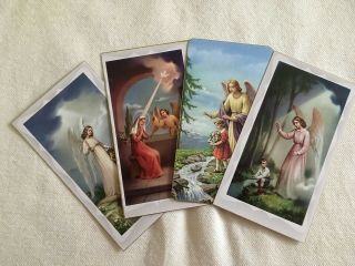 Special 4 Catholic Vintage Holy Cards Mary With Gabriel Guardian Angel
