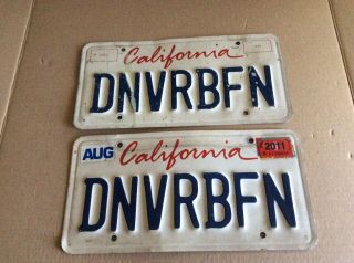 California Personalized License Plate.  (dnvrbfn) Denver Broncos Fan.  (pair)