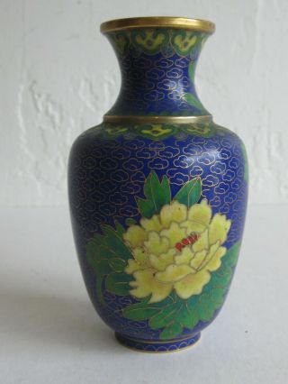 Fine Old Chinese Cloisonne Enamel Over Brass Floral Flower Design Vase 5 " Ex
