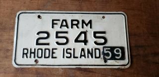 1958 59 Rhode Island Farm License Plate White Black Vntg Farm Truck