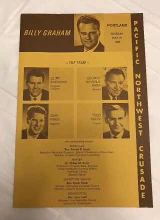 1968 Billy Graham Pacific Northwest Crusade Program Dated May 21,  1968
