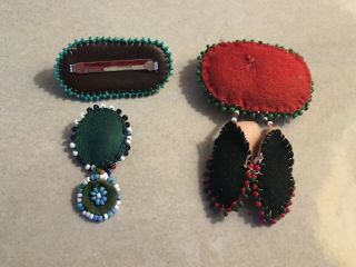3 Vintage Native American Indian Handmade Bead Work Moccasins Motif & Bar Pins 4