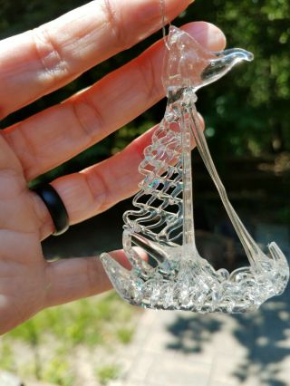 Vintage Spun Glass Sailboat Ornament Figurine Iridescent 3 1/4 "