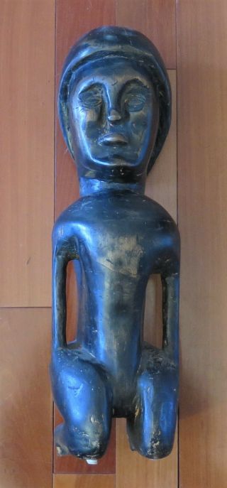 Old African Tribal Carved Wood Kneeling Figure Statue Sculpture Congo