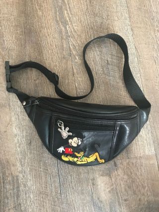 Vintage Walt Disney World Mickey Mouse Pluto Fanny Pack Bag Embroidered Black
