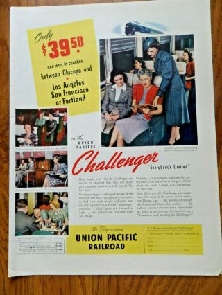1941 Union Pacific Railroad Ad The Challenger 1941 Us Rubber Ad Auto @ Beach
