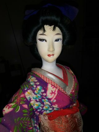 Vintage Japanese Doll Kimono Geisha Japan A601 14 " Wood Laquer Base
