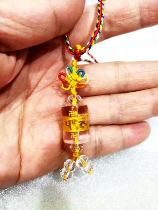 Necklace Pendant Pink Crystal Buddhist Prayer Wheel Mantra Om Mani Padme Hum