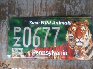 Save Wild Animals Pa License Metal Plate Vehicle Pennsylvania 2004