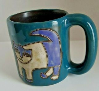 Mara Mexico Coffee Mug Cup Handmade Stoneware Pottery Cats Teal Green (20)