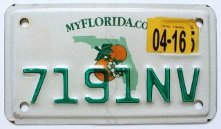 Florida 2016 " Orange Blossom " Motorcycle License Plate,  7191 Nv