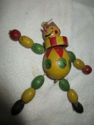 Vintage Wood Bead & String Clown Dolls Collectible Circus Figurines