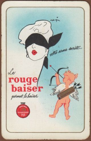 Playing Cards 1 Single Card Vintage Rouge Baiser Advertising Make - Up Lady Angel