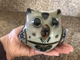 Tonala Mexican Glazed Ceramic Stoneware Owl 4” Pottery Owl Figurine