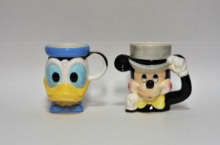Disney Vintage Japan Donald Duck & Mickey Mouse Head Face Coffee Mug