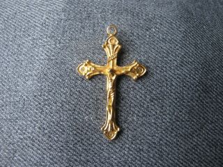 Vintage Golden Metal Crucifix Pendant Marked Italy 9729e