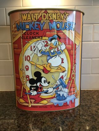 Disney Mickey Mouse Clock Cleaners Metal Trash Can