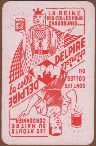 Playing Cards Single Card Old Vintage Delpire Advertising Queen Of Glues Cobbler