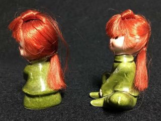 Set of 2 Vintage Napco Christmas Ceramic Pixie Elf Girl Red Hair Figurine Figure 3