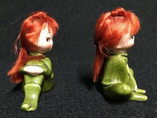 Set of 2 Vintage Napco Christmas Ceramic Pixie Elf Girl Red Hair Figurine Figure 5