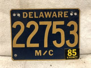 1985 Delaware Motorcycle License Plate