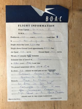 B.  O.  A.  C.  Shorts Hythe (sunderland) G - Agkz Harwich Inflight Information Boac Rare