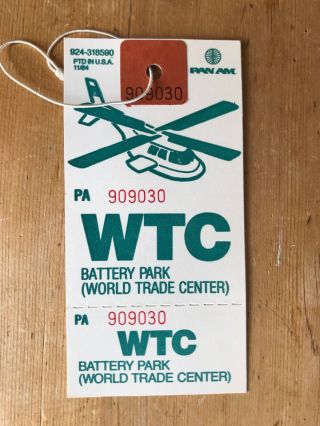 Pan Am Helicopters Baggage Tag For World Trade Centre York Rare W.  T.  C.  Wtc