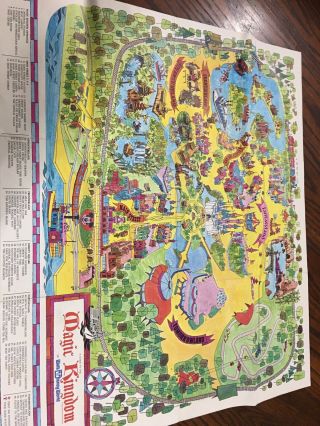Vintage 1970’s Walt Disney World Magic Kingdom Large Poster Wall Map 39 " X 31.  5 "