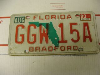 1993 93 Florida Fl License Plate Bradford County Ggw15a
