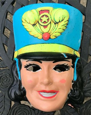 Vintage Plastic Halloween Mask - Drum Majorette - 1960 