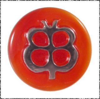 Vintage Red Moonglow Glass Button W/ A Stylized Silver Luster Butterfly,  Small