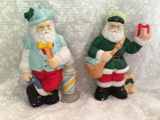 2 Santa Figurines Ceramic Postal Carrier,  Barber.  China.  Rings In The Top.