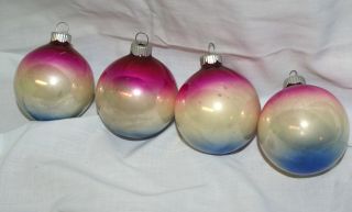 4 Vintage Shiny Brite Red White Blue Glass Christmas Ornaments 2.  5 "