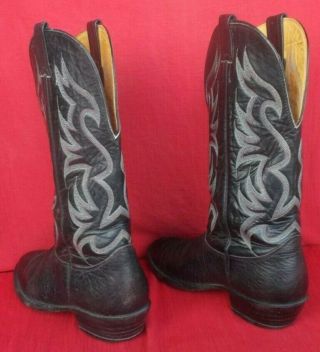 Classic Bull Rider Style Black Leather Cowboy Boots Size 8 1/2 D - 2