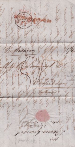 1835 York Usa Transatlantic Ship Letter To Schiedam Holland Via Rotterdam