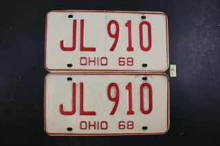 Vintage 1968 Ohio License Plate Jl - 910 Pair (g - 1