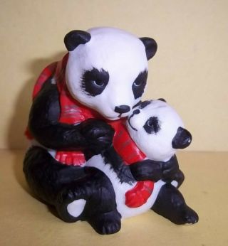 Gorham Porcelain Christmas Ornament - Panda Bear With Cub - C.  1986 W/box