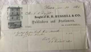 1866 B B Russell & Co Publishers Stationers Bill Head Boston