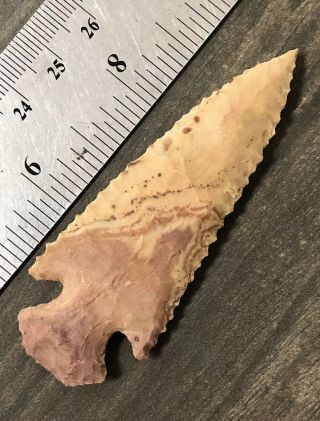 Rare Painted Buffalo River Flint Knapped Sharp Usable Dovetail Arrowhead Blade