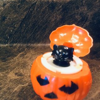 Vintage Hard Plastic Black Cat In A Pop Up Pumpkin Fun World
