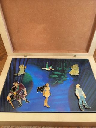 Disney Pocahontas Collector Pin Set In Wooden Box