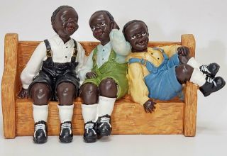 Vintage Black Americana 3 Boys On Bench Porcelain Ceramic Figurine