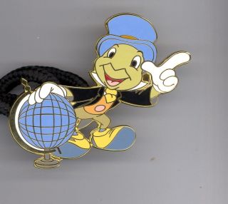 Disney Pinocchio Jiminy Cricket Globe Earth Day Cast Pin Lanyard Id Tag Holder